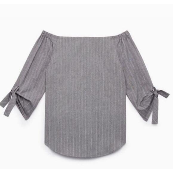 Babaton Malik Off the Shoulder Blouse Grey Herringbone NEW Women's Medium - Picture 1 of 10